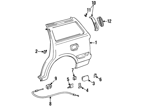 1997 Toyota Land Cruiser Fuel Door Cable Sub-Assy, Fuel Lid Lock Control Diagram for 77035-60020