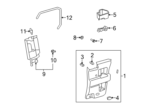 2009 Toyota FJ Cruiser Interior Trim - Rear Door Door Trim Panel Diagram for 67630-35B61-B1