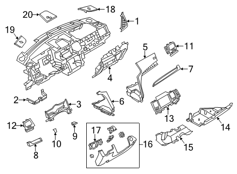 2013 Lincoln MKS Cluster & Switches, Instrument Panel Trim Diagram for DA5Z-54042A82-AA