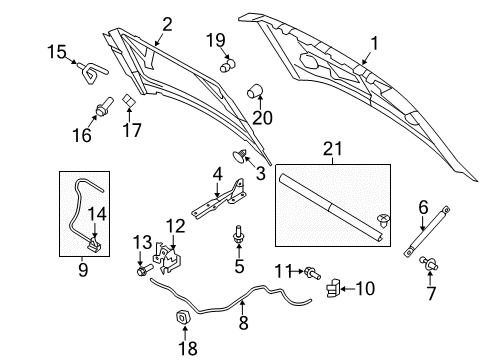 2011 Ford F-150 Hood & Components Striker Diagram for 9L3Z-16K689-A
