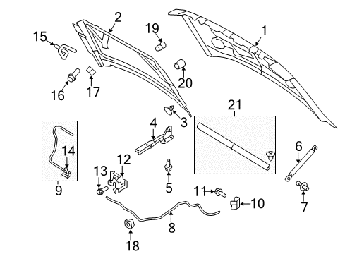 2011 Ford F-150 Hood & Components Hood Diagram for 9L3Z-16612-A