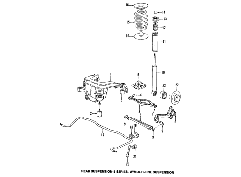 1995 BMW M3 Rear Suspension Components, Lower Control Arm, Upper Control Arm, Stabilizer Bar, Shocks & Components Trailing Arm, Left Diagram for 33322227077