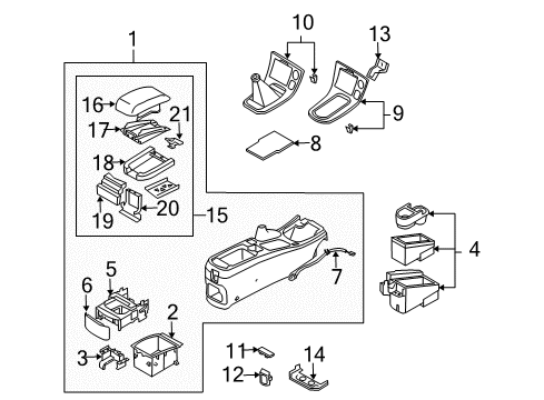 2003 Nissan Maxima Center Console Cup Holder Assembly Diagram for 96965-3Y103
