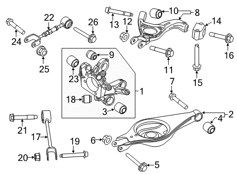2015 Ford Explorer Rear Suspension Components, Lower Control Arm, Upper Control Arm, Stabilizer Bar Lateral Arm Diagram for DB5Z-5A972-H