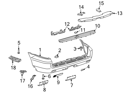 2009 Lexus GX470 Rear Bumper Bumper Cover Mount Bracket Diagram for 52185-60090