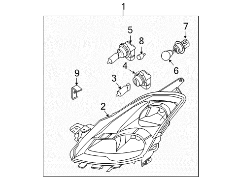 2009 Nissan Altima Bulbs Housing Assembly - Head Lamp, RH Diagram for 26025-JA00B
