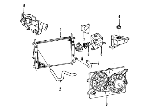 1997 Mercury Mystique Cooling System, Radiator, Water Pump, Cooling Fan Water Pump Assembly Diagram for F5RZ-8501-B
