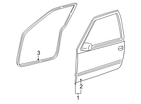 2003 Chevrolet Tahoe Front Door Weatherstrip, Front & Rear Side Door Upper Auxiliary Diagram for 21993939