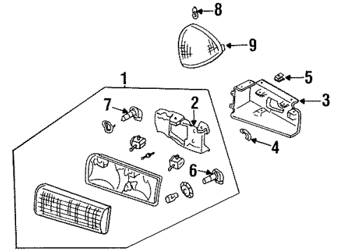 1995 Oldsmobile 98 Headlamps Bracket, Headlamp Diagram for 16518599