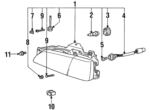 1992 Hyundai Scoupe Bulbs Headlamp Assembly, Right Diagram for 92102-23050