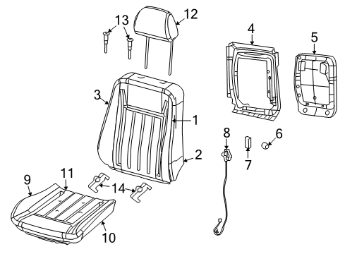 2015 Dodge Challenger Front Seat Components Seat Cushion Foam Front Diagram for 68257070AA