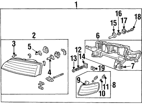1995 Honda Accord Bulbs Headlight Assembly, Driver Side Diagram for 33150-SV4-A02