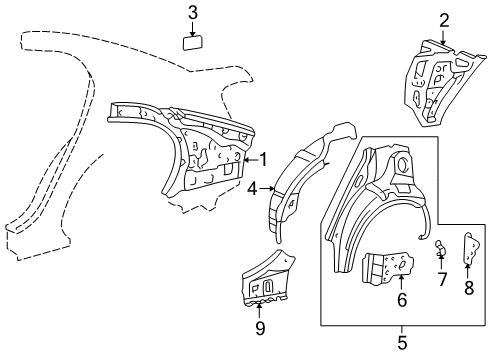2001 Lexus IS300 Inner Structure - Quarter Panel Inner Panel Plate Diagram for 61826-22020