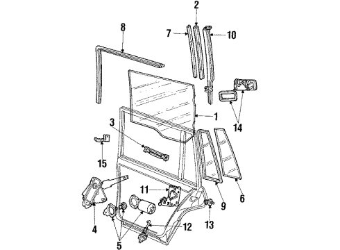 1989 Lincoln Town Car Rear Door Glass & Hardware, Lock & Hardware Motor & Drive Diagram for E3AZ-54233V94-ARM