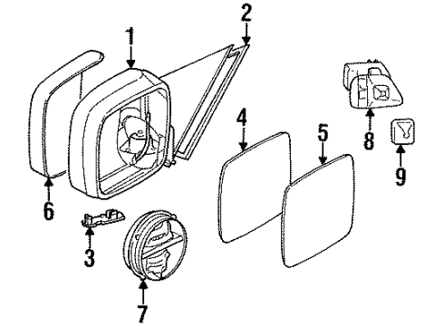 1995 BMW 318ti Outside Mirrors Convex Mirror Glass Diagram for 51168119162