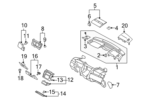 2008 Nissan Versa Cluster & Switches, Instrument Panel Assist Air Bag Lid Diagram for 68290-EM43A