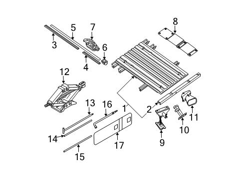 2011 Nissan Titan Spare Tire Carrier, Floor Guide-Handle Rod, Spare Wheel Diagram for 57237-7S200