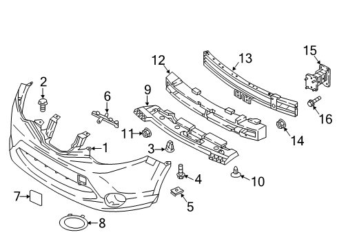 2019 Nissan Rogue Sport Front Bumper Cover-Bumper Bracket Diagram for 622A0-6MA0H