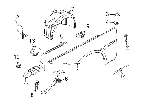 2010 BMW M6 Fender & Components, Exterior Trim Reinforcement Side Panel, Front Left Diagram for 41357070467