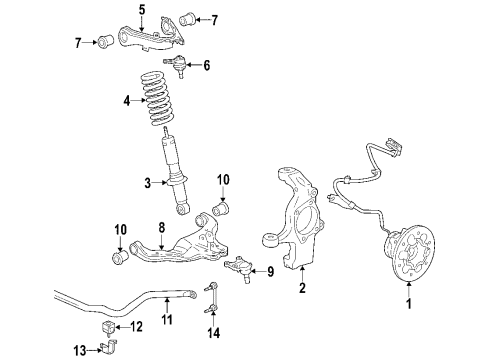 2011 GMC Canyon Front Suspension Components, Lower Control Arm, Upper Control Arm, Stabilizer Bar, Torsion Bar Stabilizer Link Diagram for 15196366