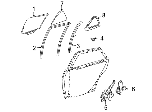 2006 Lexus RX330 Front Door Run, Rear Door Glass, LH Diagram for 68152-0E010