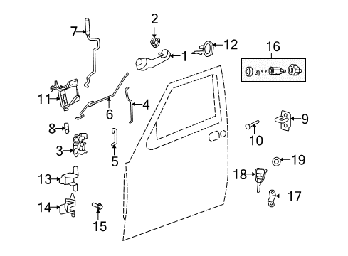 2008 Dodge Nitro Front Door - Lock & Hardware Screw-Tapping Diagram for 6104639AA