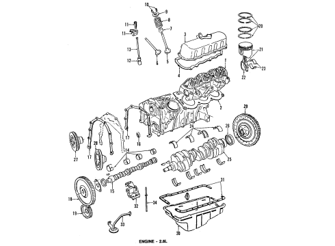 1986 Ford Aerostar Engine Parts, Mounts, Cylinder Head & Valves, Camshaft & Timing, Oil Pan, Oil Pump, Crankshaft & Bearings, Pistons, Rings & Bearings Valve Cover Gasket Diagram for D4ZZ-6584-A