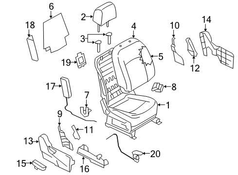 2014 Nissan Rogue Select Passenger Seat Components Cushion Complete-Front Seat RH Diagram for 873A2-1VX1A