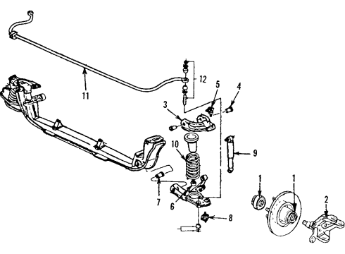 1988 Pontiac Fiero Front Suspension Components, Lower Control Arm, Upper Control Arm Front Shock Absorber Assembly Diagram for 22046800