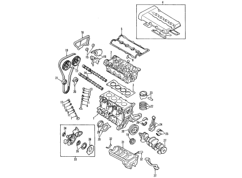 1997 Kia Sephia Engine Parts, Mounts, Cylinder Head & Valves, Camshaft & Timing, Oil Pan, Oil Pump, Crankshaft & Bearings, Pistons, Rings & Bearings Pump Assembly-Oil Diagram for 0K24A14100B