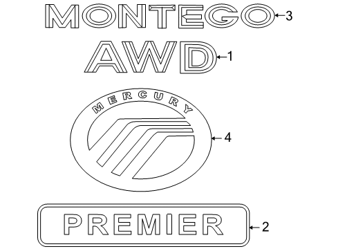 2007 Mercury Montego Exterior Trim - Trunk Lid Nameplate Diagram for 5T5Z-5442528-AA
