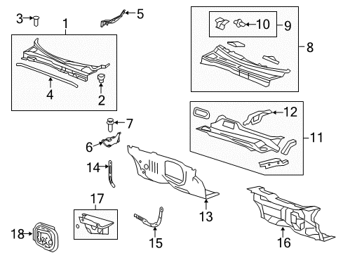 2017 Buick Enclave Cowl Upper Panel Diagram for 22854099