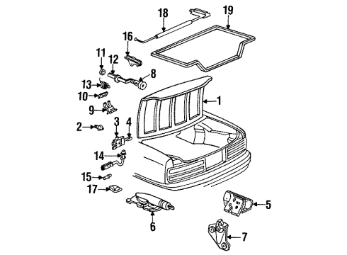 1988 Buick Regal Trunk Lid Stkr Asm-Lock C/Lid Diagram for 20597659