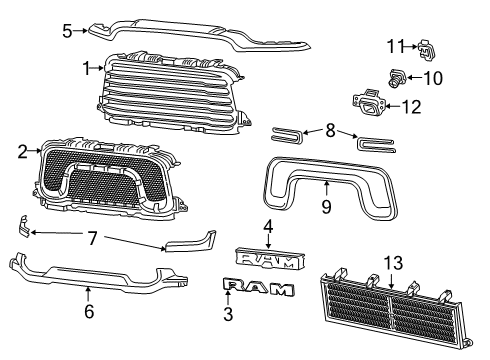 2019 Ram 2500 Grille & Components Radiator Diagram for 68445678AA
