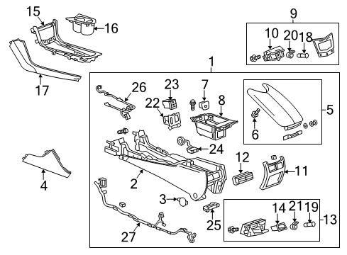 2017 Cadillac ATS Center Console Console Assembly Diagram for 23307145