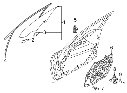 2021 Kia Stinger Front Door Run Assembly-Front Door Window Glass Diagram for 82540J5000