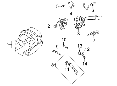 2004 Toyota MR2 Spyder Shroud, Switches & Levers Cylinder Set, Lock W/Transponder Key Transmitter Diagram for 69005-17640