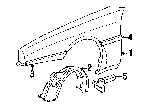 1989 Toyota Supra Fender & Components Liner, Front Fender, LH Diagram for 53876-14180