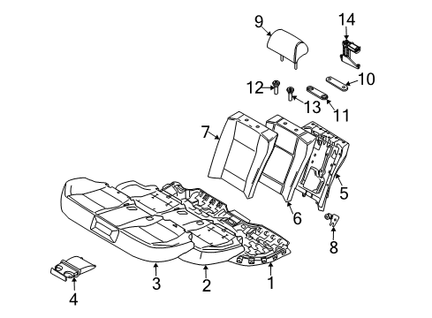 2003 BMW 760Li Rear Seat Components Seat Upholstery Diagram for 52207006969