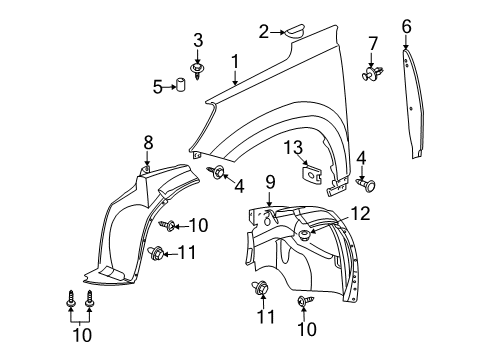 2007 Saturn Outlook Fender & Components Liner Asm-Front Wheelhouse Front Diagram for 25965596
