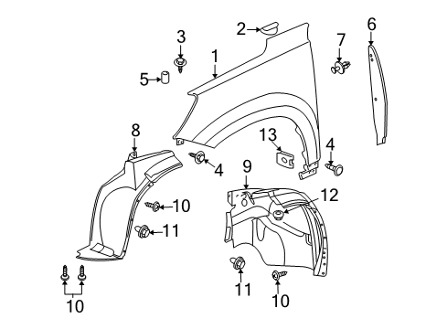 2007 Saturn Outlook Fender & Components Fender Liner U-Nut Diagram for 11518199