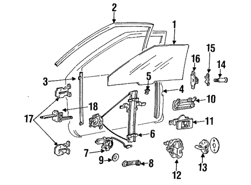 1992 Hyundai Scoupe Glass - Door Handle Assembly-Door Window Regulator Diagram for 82630-23000-FD