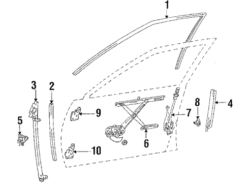 1984 Toyota Camry Door & Components Run, Front Door Glass Diagram for 68143-32030