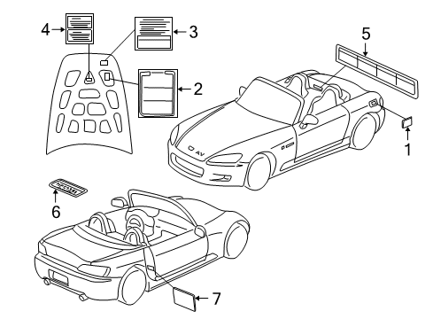 2006 Honda S2000 Information Labels Label, Hardtop Information Diagram for 69313-S2A-A00