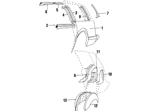 1988 Oldsmobile Cutlass Cruiser Quarter Panel & Components Panel-Back Body Pillar Outer Lower Diagram for 20486543