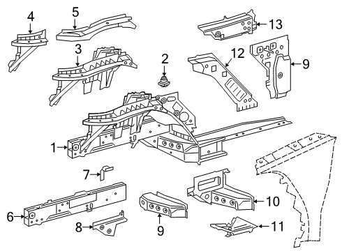 2020 Toyota GR Supra Structural Components & Rails Side Brace Diagram for 57016-WAA01
