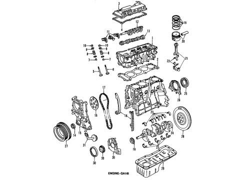 1989 Nissan Sentra Engine Parts, Mounts, Cylinder Head & Valves, Camshaft & Timing, Oil Pan, Oil Pump, Crankshaft & Bearings, Pistons, Rings & Bearings Cover-Front Diagram for 15015-77A00