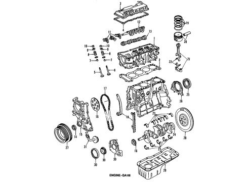 1989 Nissan Sentra Engine Parts, Mounts, Cylinder Head & Valves, Camshaft & Timing, Oil Pan, Oil Pump, Crankshaft & Bearings, Pistons, Rings & Bearings Tensioner Diagram for 13070-77A12