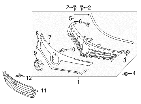2015 Toyota Avalon Grille & Components Lower Molding Diagram for 53142-07010