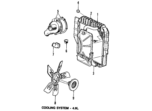 1987 Ford E-350 Econoline Club Wagon Cooling System, Radiator, Water Pump, Cooling Fan Water Pump Assembly Diagram for E9PZ8501E